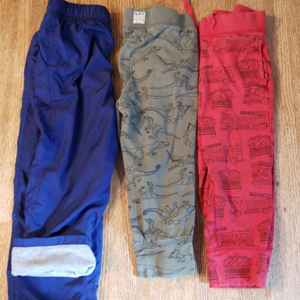 Dinosaur, firetruck and lined track pants from GAP